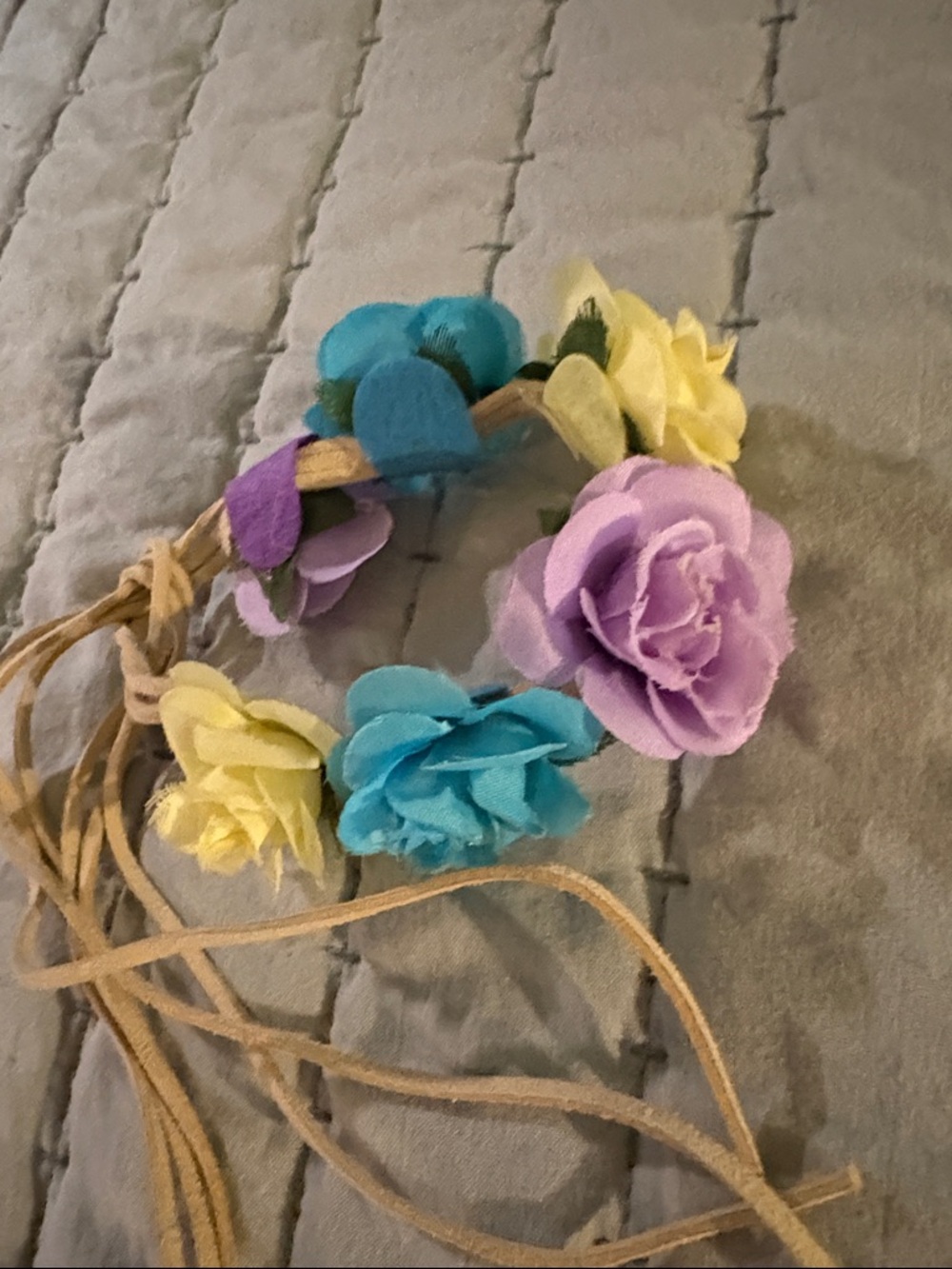 Colorful Floral Crown for Bun/Pony Tail- Lavender, Teal & Yellow